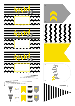 printable zwart wit - naamkaartjes en vlaggetjes